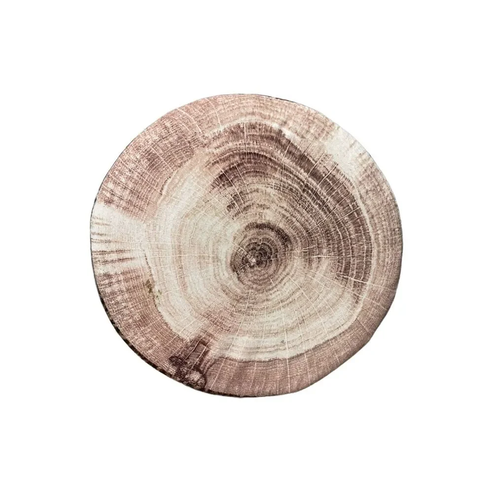 Rustic Wood-Print Round Seat Cushion - Brown & Tan 14” Round